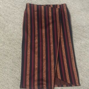 Zara metallic rose gold striped wrap pull on skirt